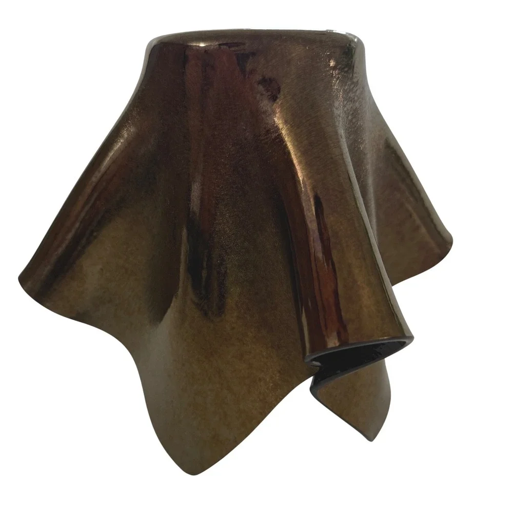 Vintage Iridescent‎ Art Glass Vase Handkerchief Bronze Brown Sculptural